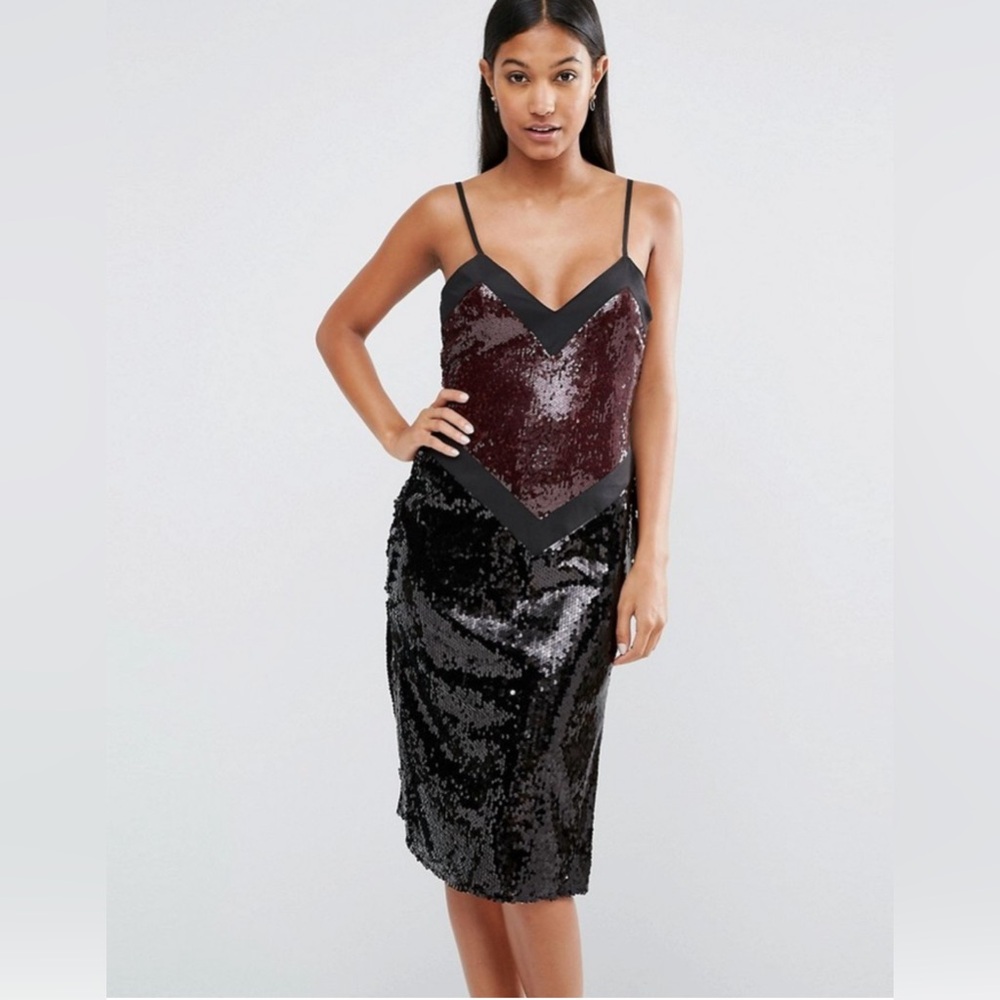 NWT:Boohoo Two-Tone Sequin Chevron Dress